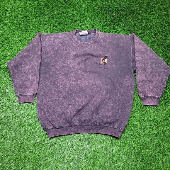 Vintage 90s Hanes USA Made Acid Wash Sweatshirt Womens XL Cinched Waist Slouchy - Picture 1 of 10